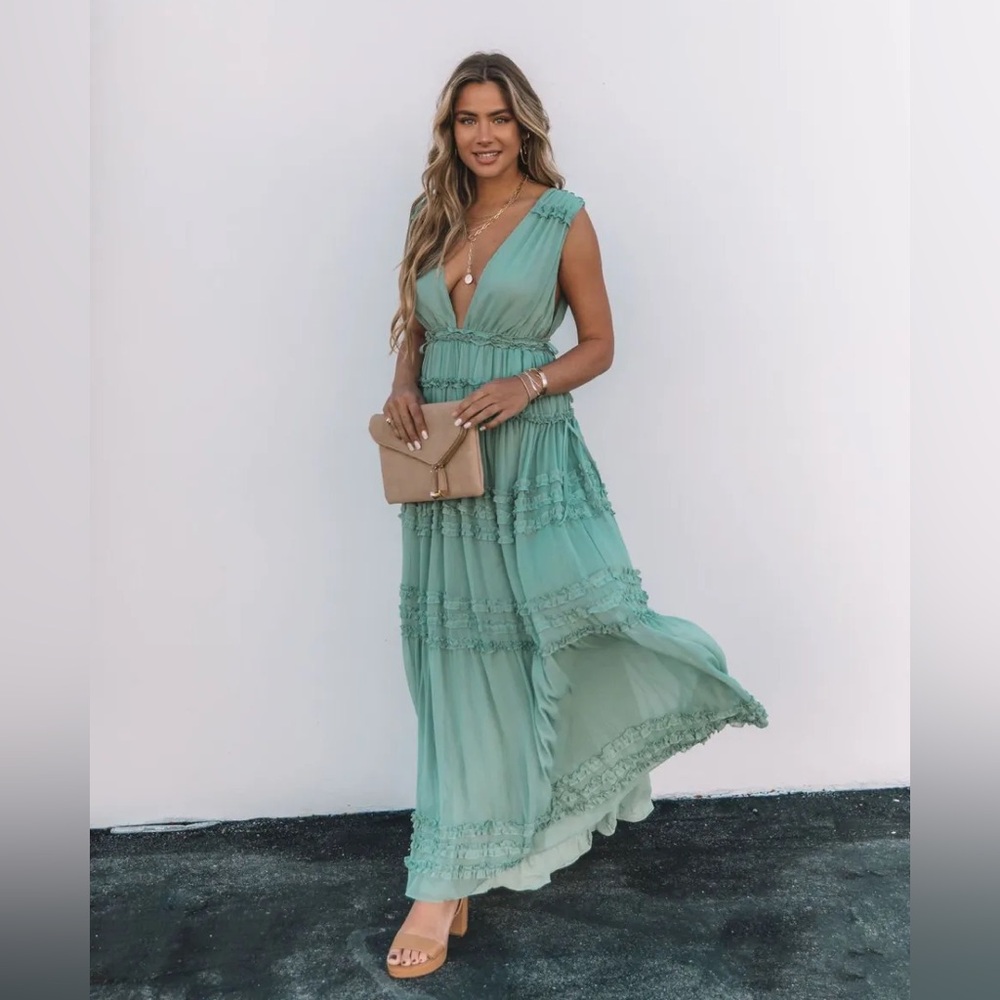 Vici Mint Green Tiered Maxi Dress